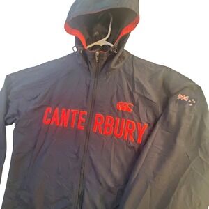 Canterbury of New Zealand Mens 3L Navy Black Red Rugby Windbreaker Hooded Jacket